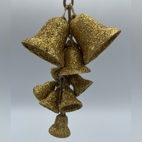 Vintage Christmas Plastic Chain With Gold Glitter Bells Ornament Deco 11” - Picture 3 of 4